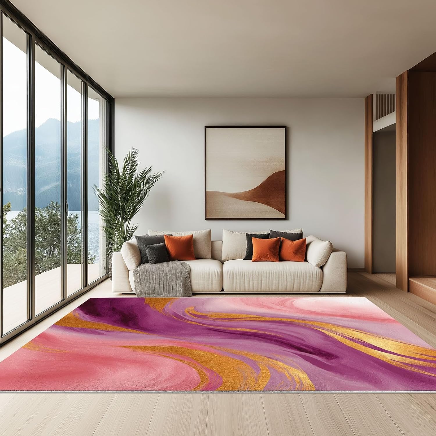 Washable Area Rugs 6' x 8' Non-Slip Elegant Luxury Soft Rug, Low Pile Machine Washable Carpet for Living Room Entryway Bedroom Nursery Metallic Marble Swirls Print Pattern Carpet