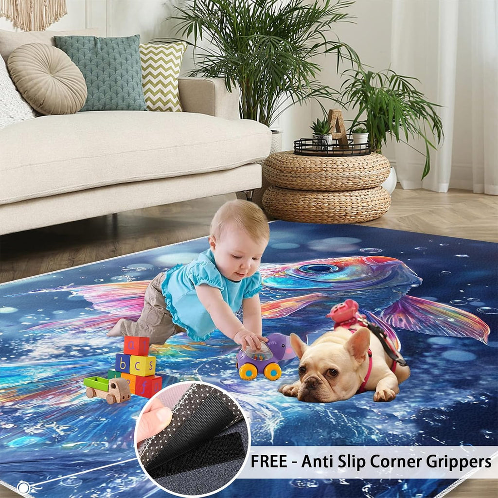 Fish Rugs for Bedroom, Goldfish Rug 6x8, Aquatic Animals Dining Room Rugs Washable & Non Slip Large Carpet for Home Decor
