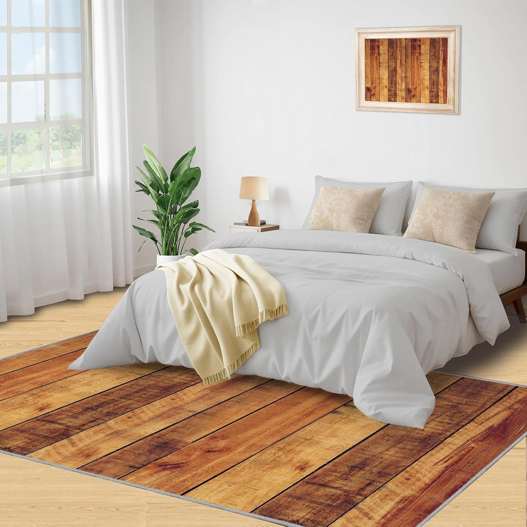 Modern Stylish Wood Grain Area Rug, Farm Plank Wood Grain Rugs for Living Room, Indoor Non-Slip Kids Rugs, Machine Washable Breathable Durable Carpet for Front Entrance Floor Decor,6 x 8ft
