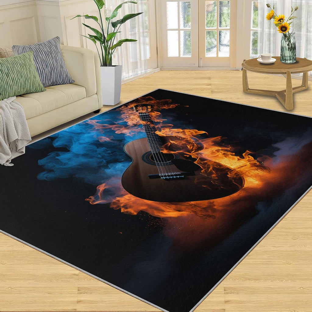 Guitar Home Decor Area Rug - Cool Guitar Bedroom Rug - Music Lover Living Room Rugs - Non-Slip Low Pile Carpet for Kids Room Band Recording Studio 5.3x6.6ft
