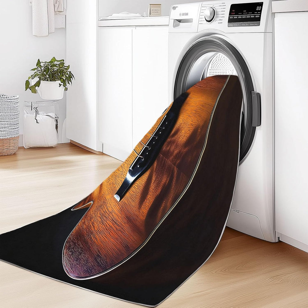 Washable Area Rugs 5x7 ft Musical Instrument Guitar Black Living Room Rug Non-Slip Indoor Floor Carpet for Bedroom Nursery Kids Playroom Office Dining Room Home Decor