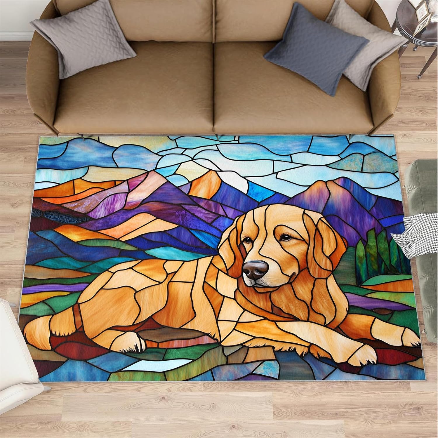 Golden Retriever Rug 6x8, Abstract Dog Rugs for Living Room, Oil Painting Dog Area Rug, Washable Rugs for Bedroom, Kitchen Dining Room Decor Carpet