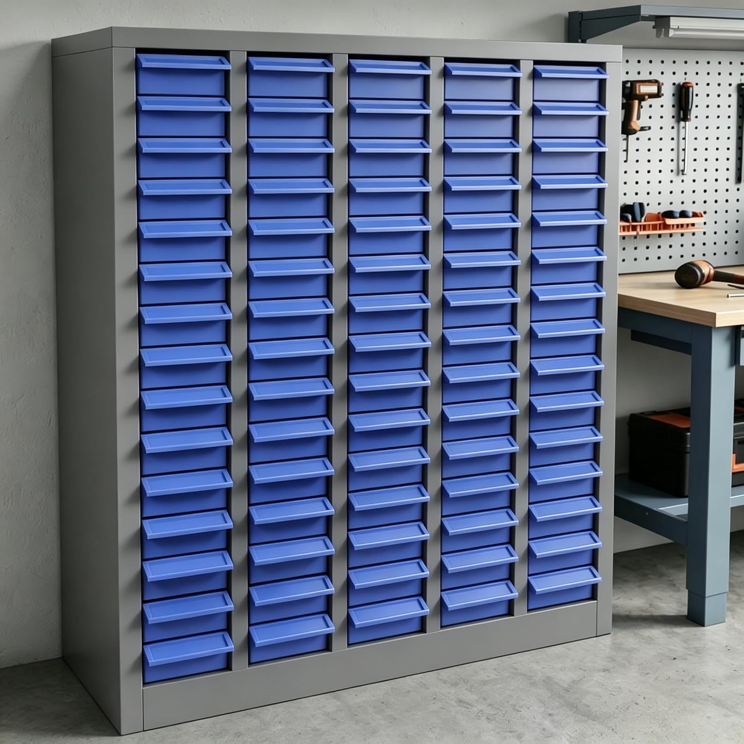 75 Drawer Parts Cabinet 26'X 9'X 36', Multi-Purpose Nut and Bolt Organizer with ABS Drawers, High Capacity Tool Storage Bolt Bin with Dividers and Labels for Workshop & Home Garage