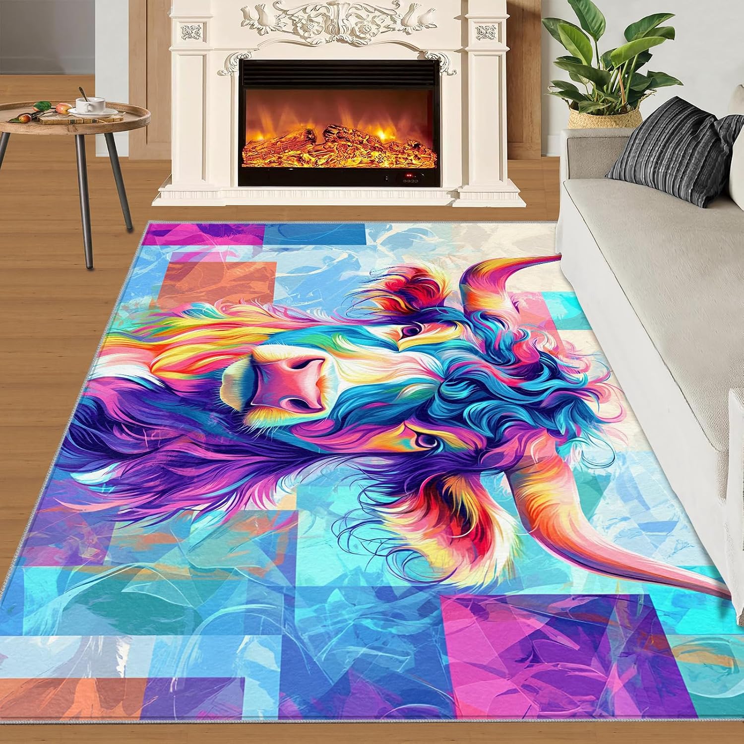 Highland Cow Rug 6x8-6x8 Rug, Western Area Rugs for Living Room Bedroom, Farmhouse Area Rugs, Modern Washable Carpet, Animal Carpet, Highland Cow Home Decor & Gifts