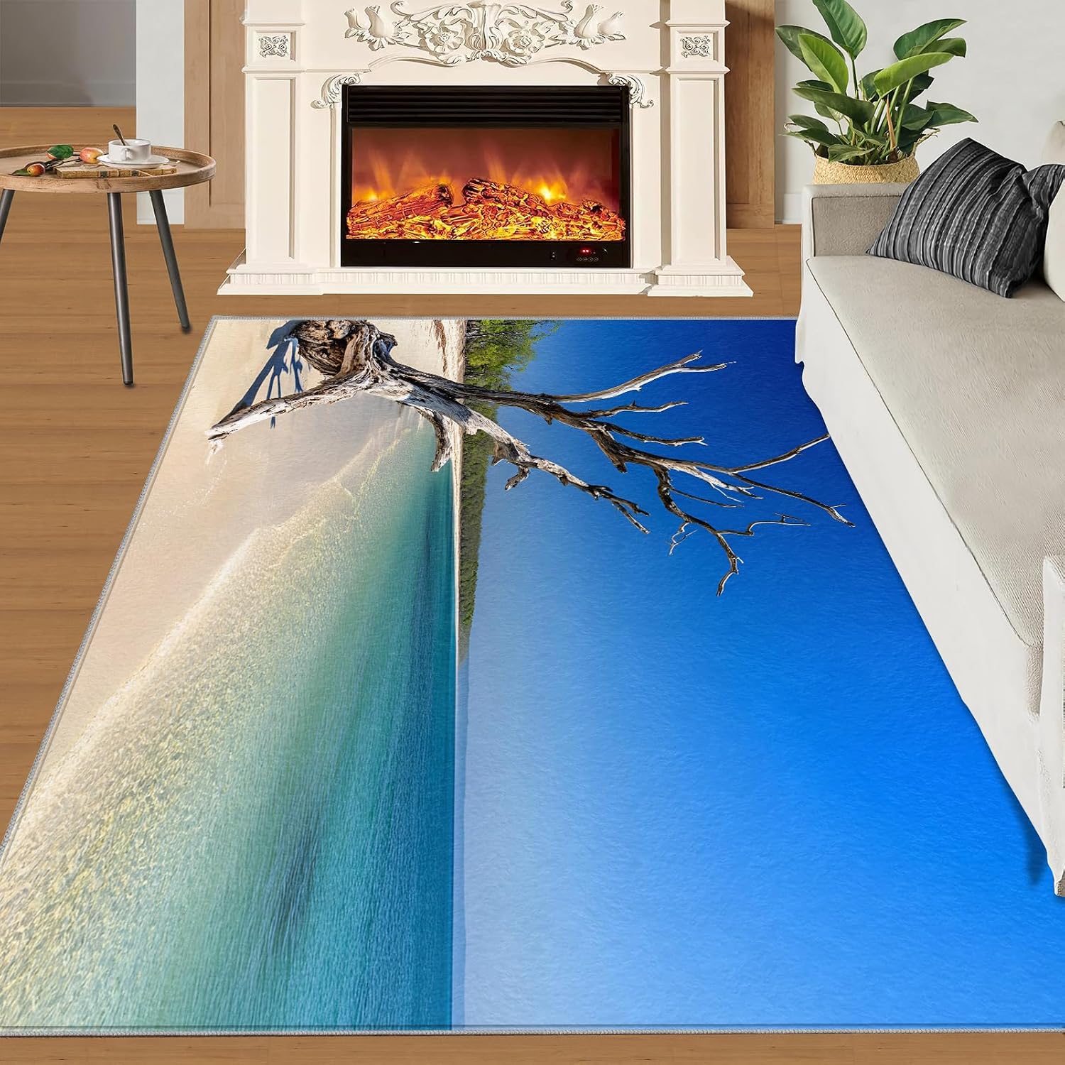 Beach Rugs for Living Room, Sea Scenery Bedroom Rug, Home Decor Area Rug for Dining Room Farmhouse Floor Mat 6x8