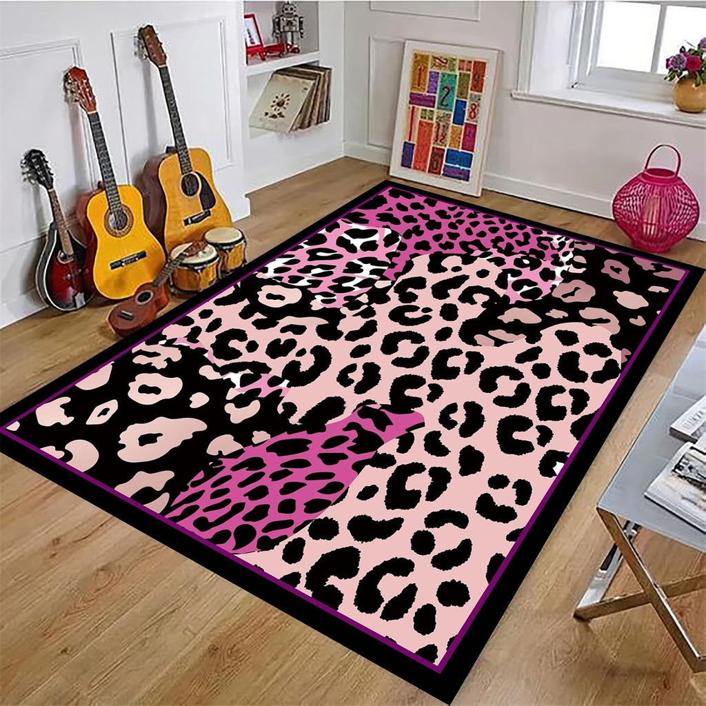Pink Leopard Rug 6x8ft - Pink Rugs for Girls' Bedroom & Living Room - Cheetah Print Carpet - Vintage Funky Animal Print