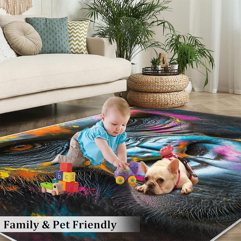 Gorillas Rug - 6x8 Rugs for Bedroom, Watercolor Gorillas Area Rug, Chimpanzee Washable Rugs for Living Room, Non Slip Animal Indoor Carpet - Home Decor, Tropical Wildlife Gifts for Kids
