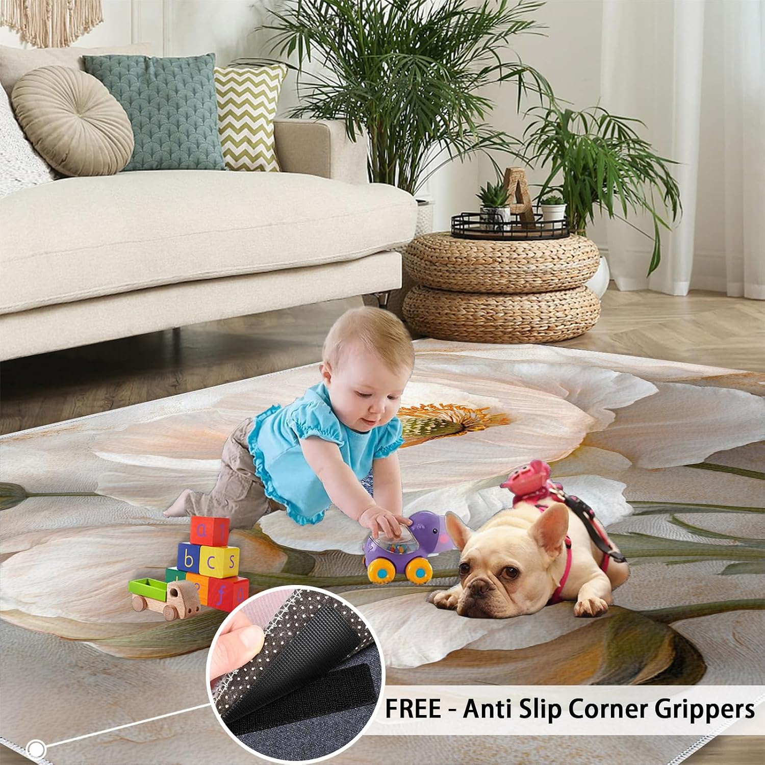 Floral Rugs for Bedroom - 6x8 Rug, Luxury Marble Area Rugs for Living Room, Fantasy Flower Carpet, Nordic Washable Area Mat, Aesthetic Carpet, Floral Marble Home Decor & Gifts