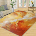 Modern Rug 6x8-6x8 Rug, Orange Gold Print Area Rugs for Bedroom, Luxury Rugs for Living Room, Abstract Washable Mat, Orange Carpet, Modern Home Decor & Gifts