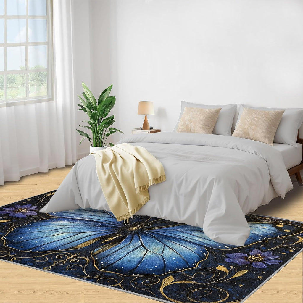 Butterfly Rugs for Bedroom, Luxury Decor Rug 6x8, Retro Exquisite Decor Dining Room Rugs Washable & Non Slip Large Carpet for Home Decor