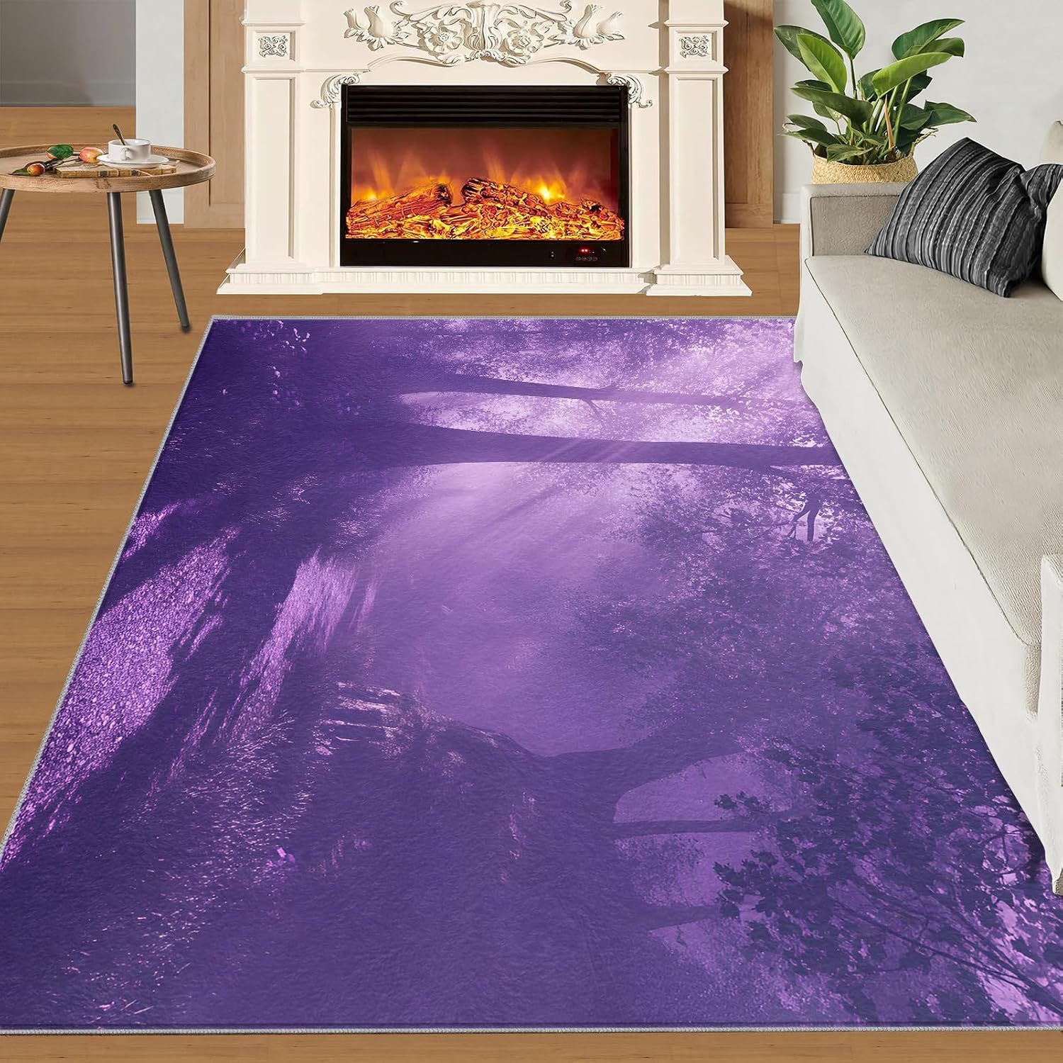 Forest Rugs for Bedroom - 6x8 Rug, Purple Forest Area Rugs for Living Room, Woodland Carpet, Landscape Washable Mat, Landscape Home Decor & Gifts
