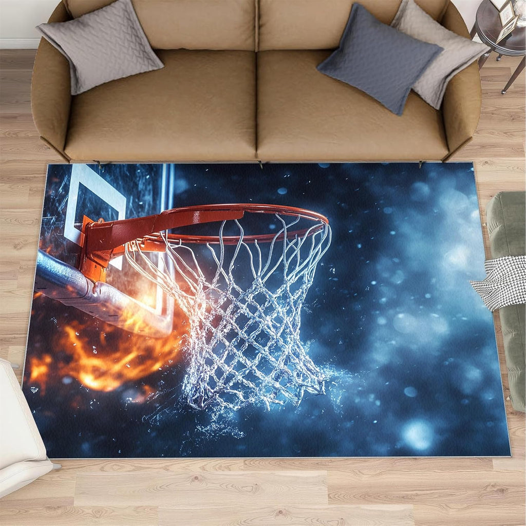 Basketball Rug 6x8, Boys' Sports Rugs for Living Room, Basketball Rugs for Bedroom, Washable Area Rug, Non Slip Carpet for Hardwood Floors