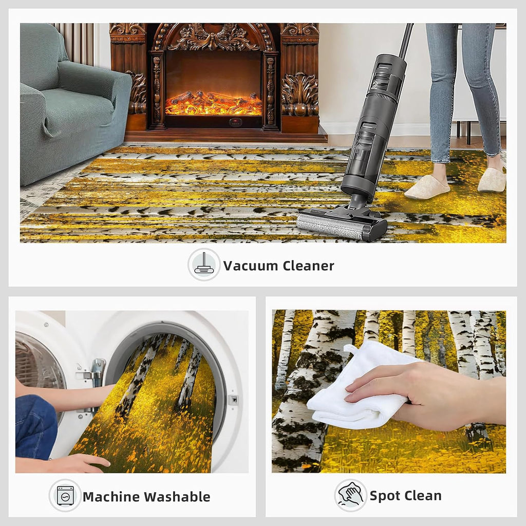 Autumn Birch Forest Area Rug 6x8 - Birch Forest Large Rugs for Living Room, Natural Landscape Carpet Area Rug for Girls Bedroom Kids Room Basement Office Classroom