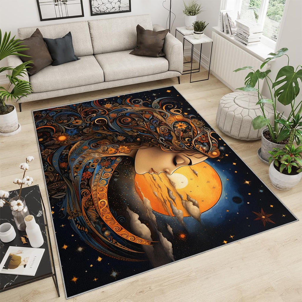 Beautifu Girl Rug for Kids Room - 6x8 Large Rug, Moon Goddess Rugs for Bedroom Anime Girl with Long Hair Area Rugs for Living Room Home Decor Washable Rug