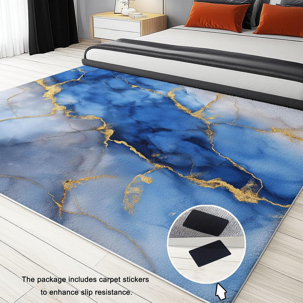 Abstract Art Washable Living Room Rugs, 6' x 8' Area Rugs for Bedroom ‎‎‎‎Nursery Soft Non-Slip Stain Resistant Luxury Marble Stripes Print Throw Carpet for Kids Playroom Office
