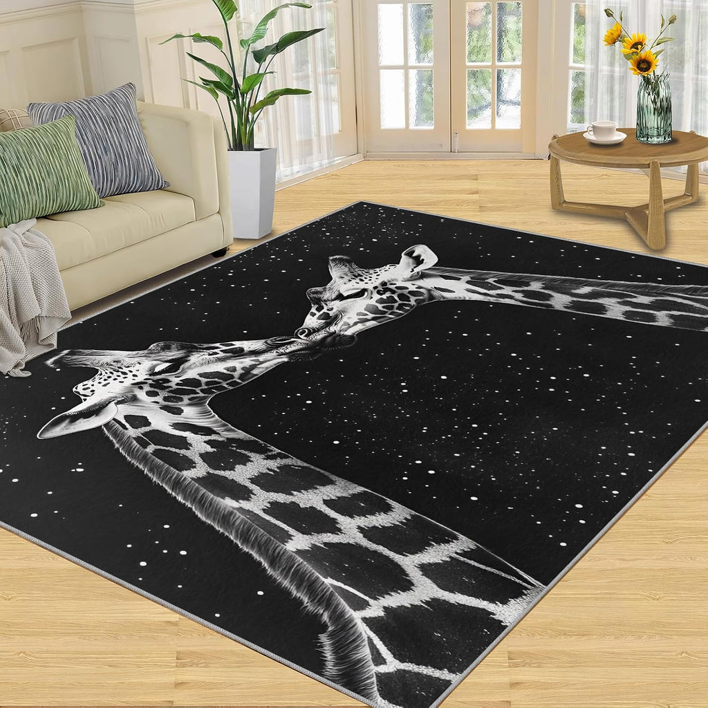 Giraffe Rug Large - 6x8 Rug, Funny Animal Area Rugs for Living Room, Starry Rugs for Bedroom, Boys Non-Slip Mat, Giraffe Home Decor & Gifts