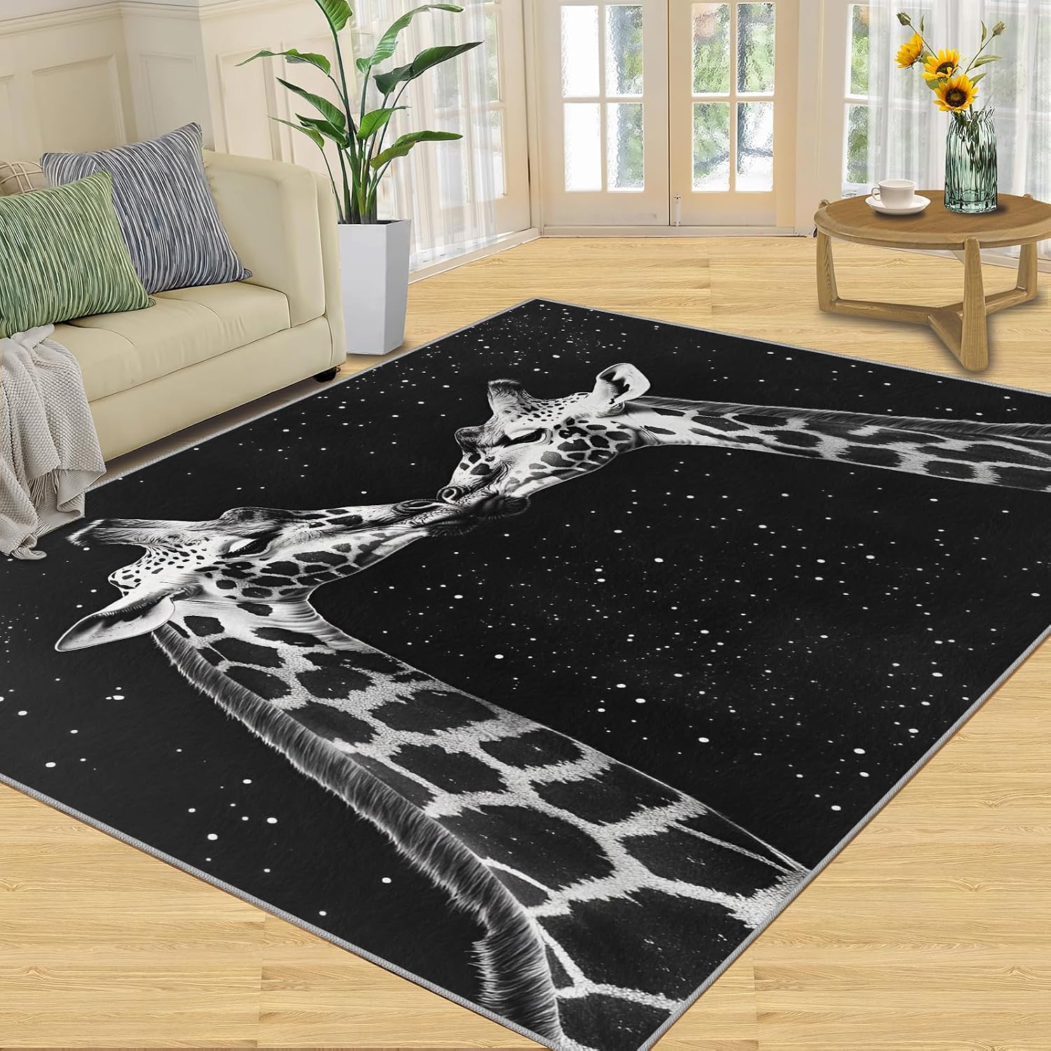 Giraffe Rug Large - 6x8 Rug, Funny Animal Area Rugs for Living Room, Starry Rugs for Bedroom, Boys Non-Slip Mat, Giraffe Home Decor & Gifts