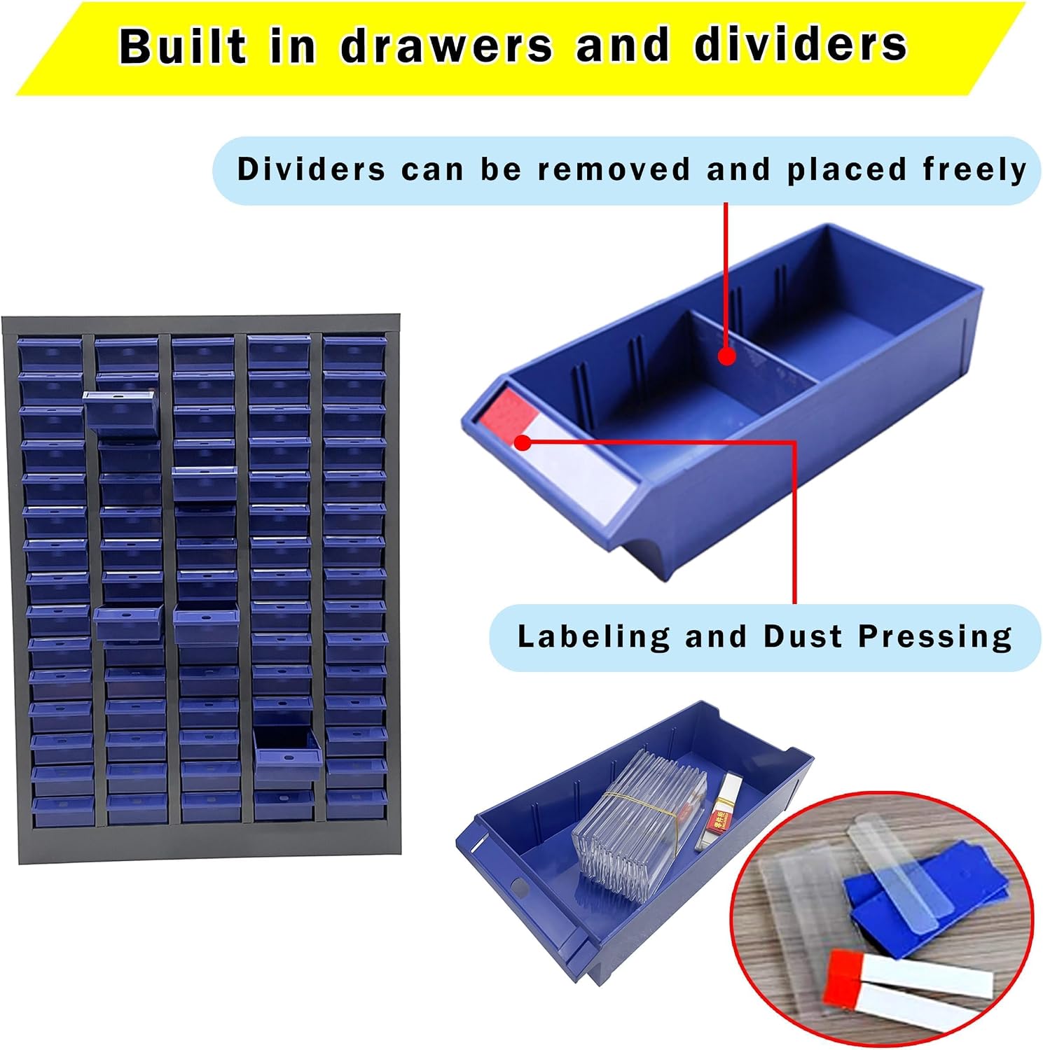 Parts Cabinet 75 Drawer Bolt and Nut Tool Storage Organizer Steel Tool Chest ABS/PS Material with Partitions and Labels