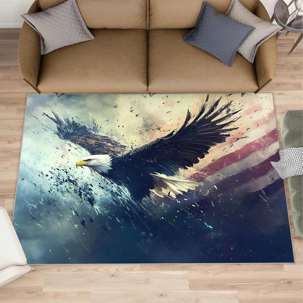 Bald Eagles Rug 6x9 Area Rug, Eagle Washable Rugs, Patriotic Rugs for Living Room Bedroom Decor, Low Pile & Non Slip Indoor Carpet