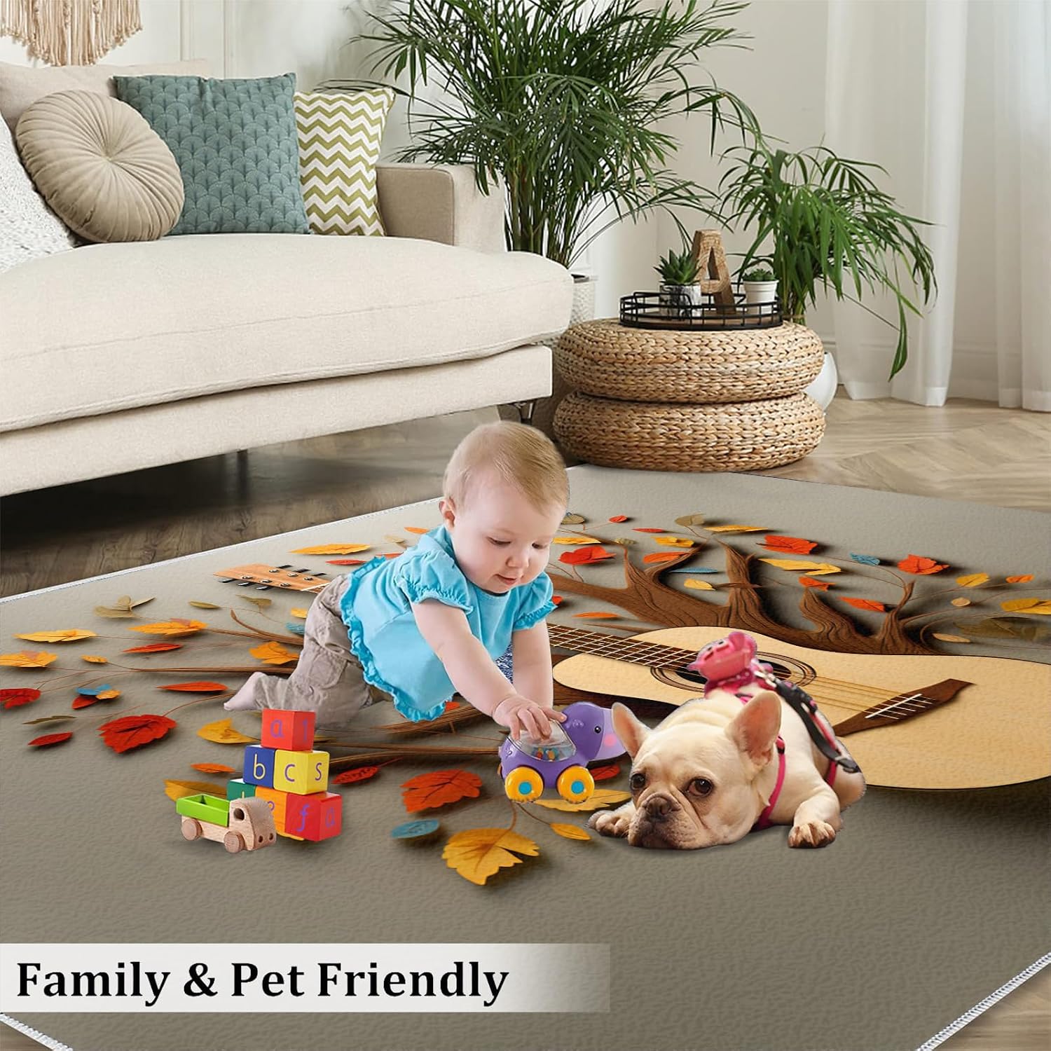 Guitar Rugs for Music Room - Boys Musical Rug, 6x8 Rug, Music Washable Rugs for Living Room Bedroom, 3D Floral Area Rug, Rock and Roll Carpet - Home Decor, Electric Guitars Gifts for Men
