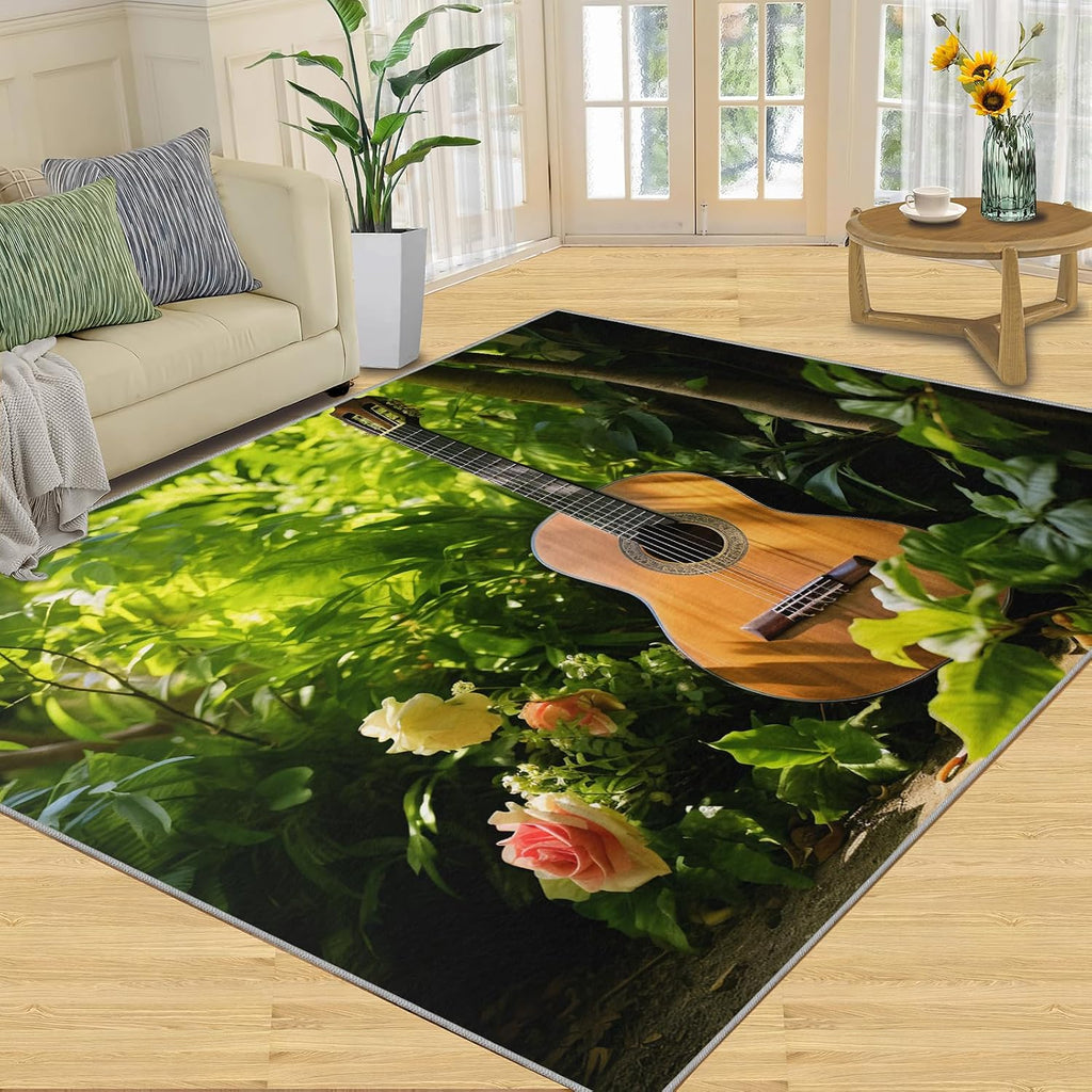 Guitar Home Decor Area Rug - Cool Guitar Bedroom Rug - Music Lover Living Room Rugs - Non-Slip Low Pile Carpet for Kids Room Band Recording Studio 6x8ft