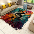 Black Musical Notes Area Rug 6x8ft Music Room Decor Sheet Music Rug Multicolor Washable Orange Blue Yellow Purple Colorful Rug for Music Studio Living Room Entrance Art Deco Rug