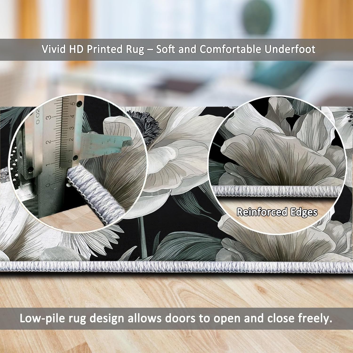 Watercolor Flowers Plants Low-Pile Washable Area Rug 5 x 7 ft, Elegant Luxury Bedroom Non-Slip Carpet Non-Shedding Living Room Rugs Floor Carpet for Kids Nursery Room Office Dining Room