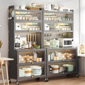 Free Standing Bakers Rack 6-Tier Kitchen Units Kitchen Storage Shelves Large Metal Kitchens Rack with Flip Door and Pegboard and Wheels & 8 Hooks(Gray,L-80CM/31.5IN)