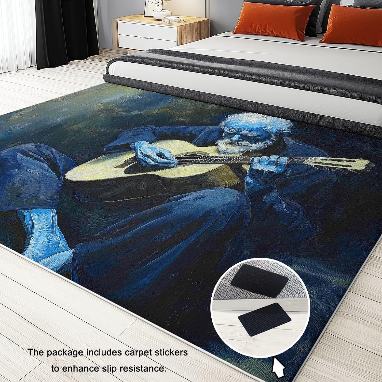 Area Rug for Living Room 6x8 ft Old Man Guitar Washable Soft Area Rugs Non-Slip Stain Resistant Indoor Floor Low Pile Carpet, for Bedroom Dining Room Home Office