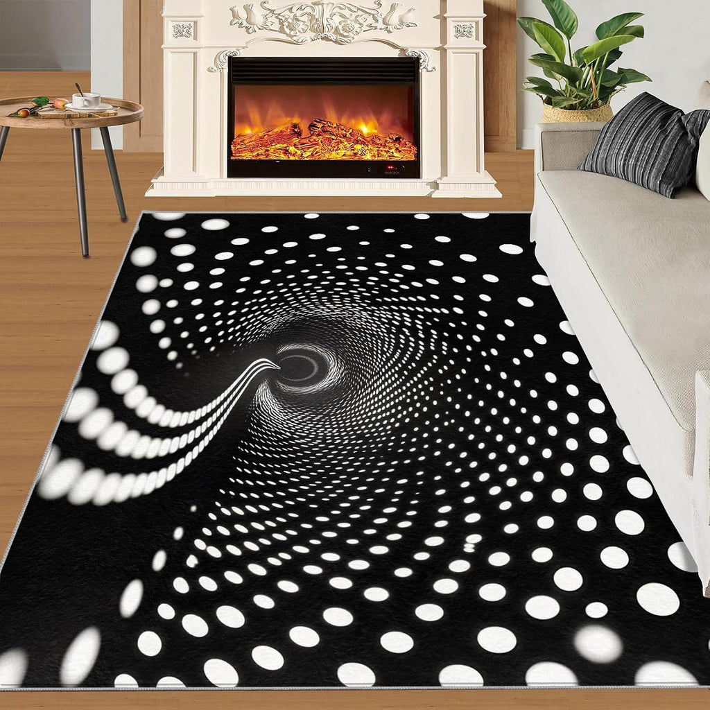 Black White Polka Dots Rugs for Bedroom, 3D Optical Illusion Rug 6x8, Modern Abstract Dining Room Rugs Washable & Non Slip Large Carpet for Home Decor