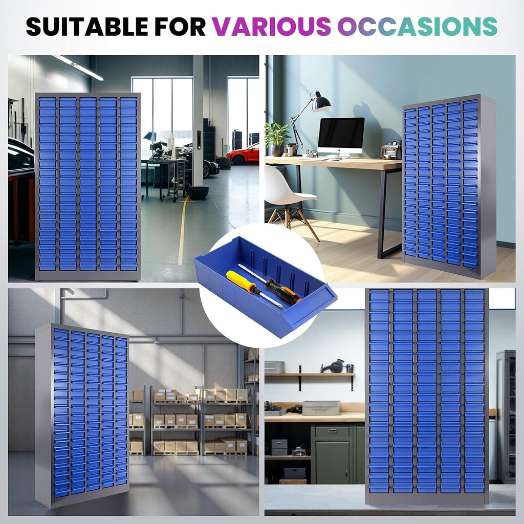 100-Drawer Small Part Organizer with 5 Dividers & 2 Labels Per Drawer, Nut and Bolt Organizer with Rear Stops, Rust Prevention & Corrosion Resistant Part Cabinet for Mechanics (100-Drawer)