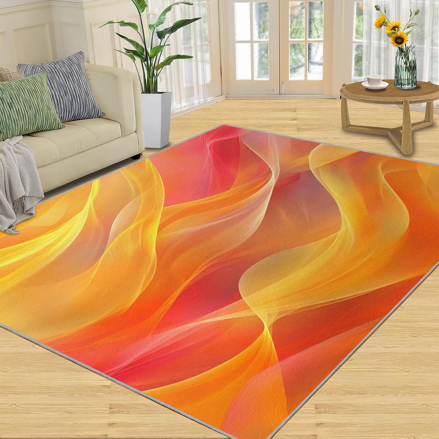 Geometry Rug 6x8, Abstract Rugs for Girls Room, Orange Geometry Rugs for Bedroom, Decor Rug for Bedside Living Room Floor Mat