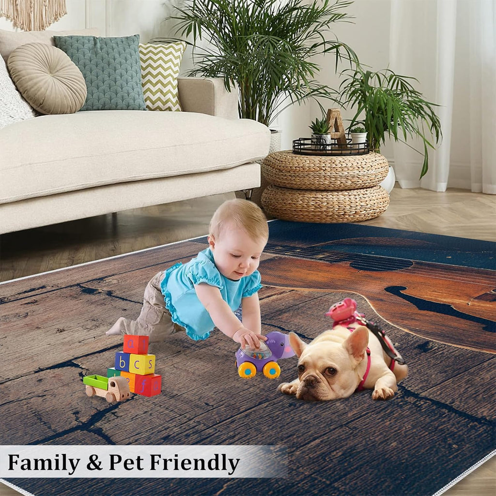 Cool Guitar Area Rug - Guitar Kids Rugs - Music Lover Rug for Bedroom, Indoor Machine Washable Carpet for Music Classroom Studio Band 6x8ft