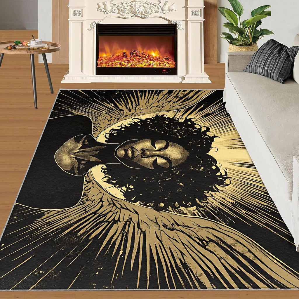 6x8 Black Women Area Rug - Mysterious Angel Large Rugs for Living Room, Retro American Woman Carpet Area Rug for Girls Bedroom Kids Room Basement Office Classroom