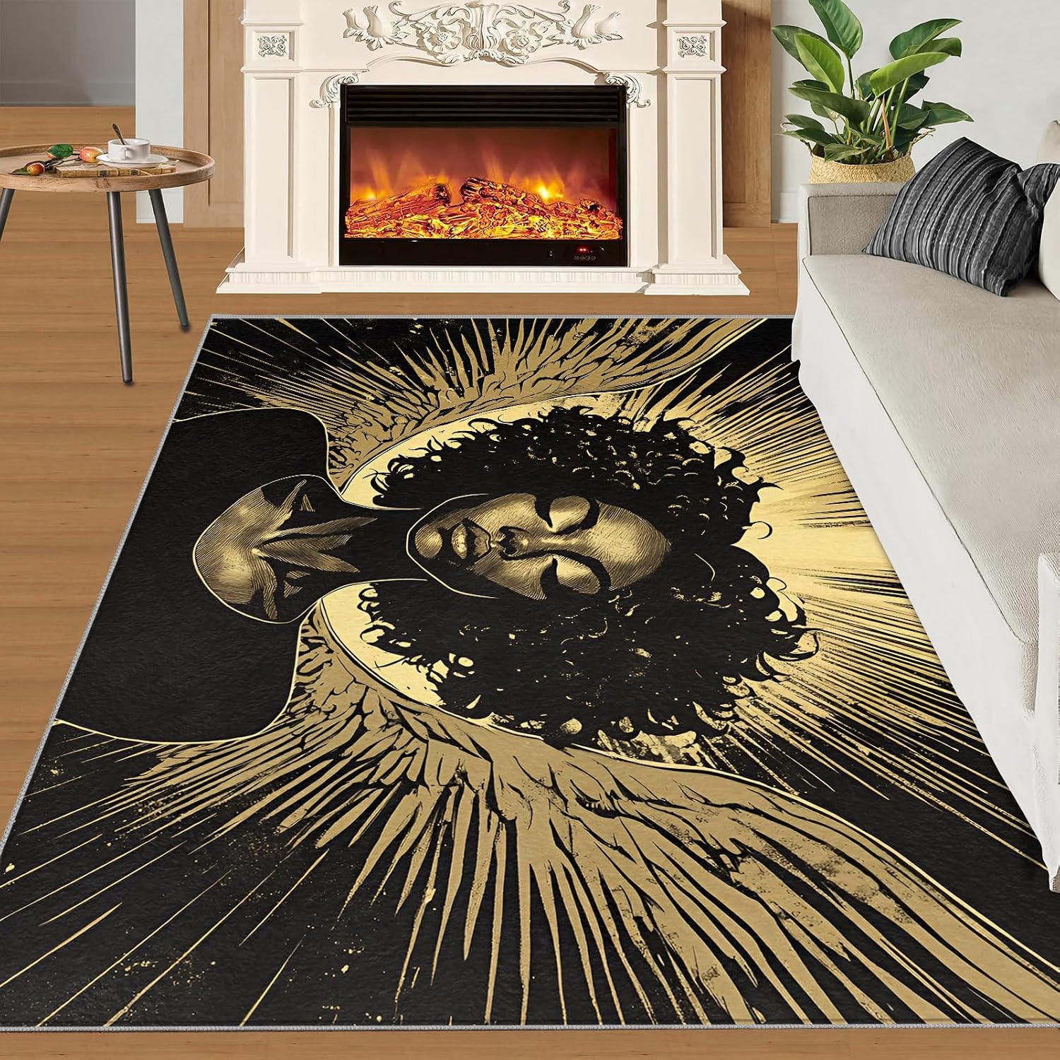 6x8 Black Women Area Rug - Mysterious Angel Large Rugs for Living Room, Retro American Woman Carpet Area Rug for Girls Bedroom Kids Room Basement Office Classroom