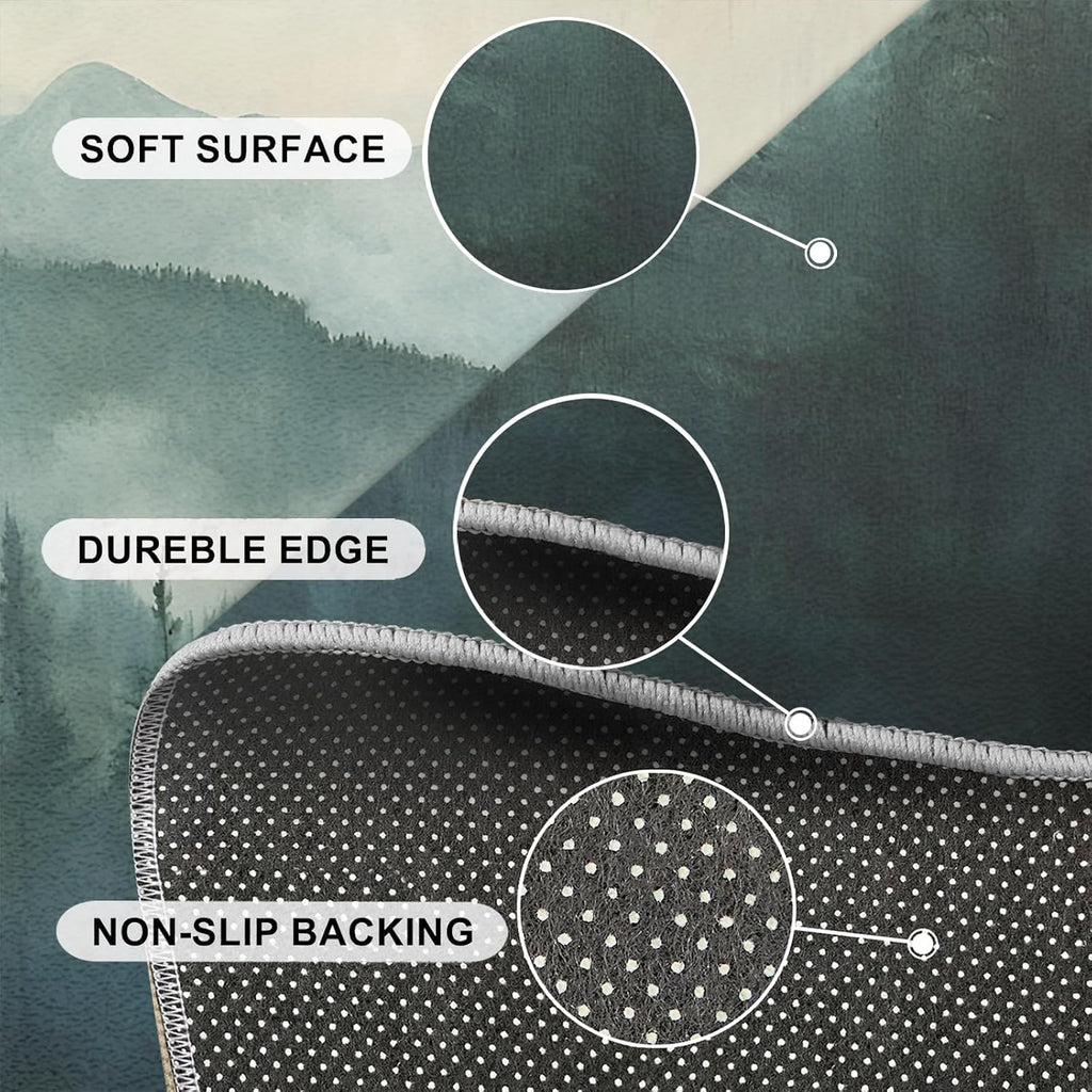 Misty Forest Area Rug Large - 6x8 Rug, Forest Mountain Rugs for Living Room, Woodland Area Rugs for Bedroom, Natural Scenery Washable Carpet, Landscape Home Decor & Gifts