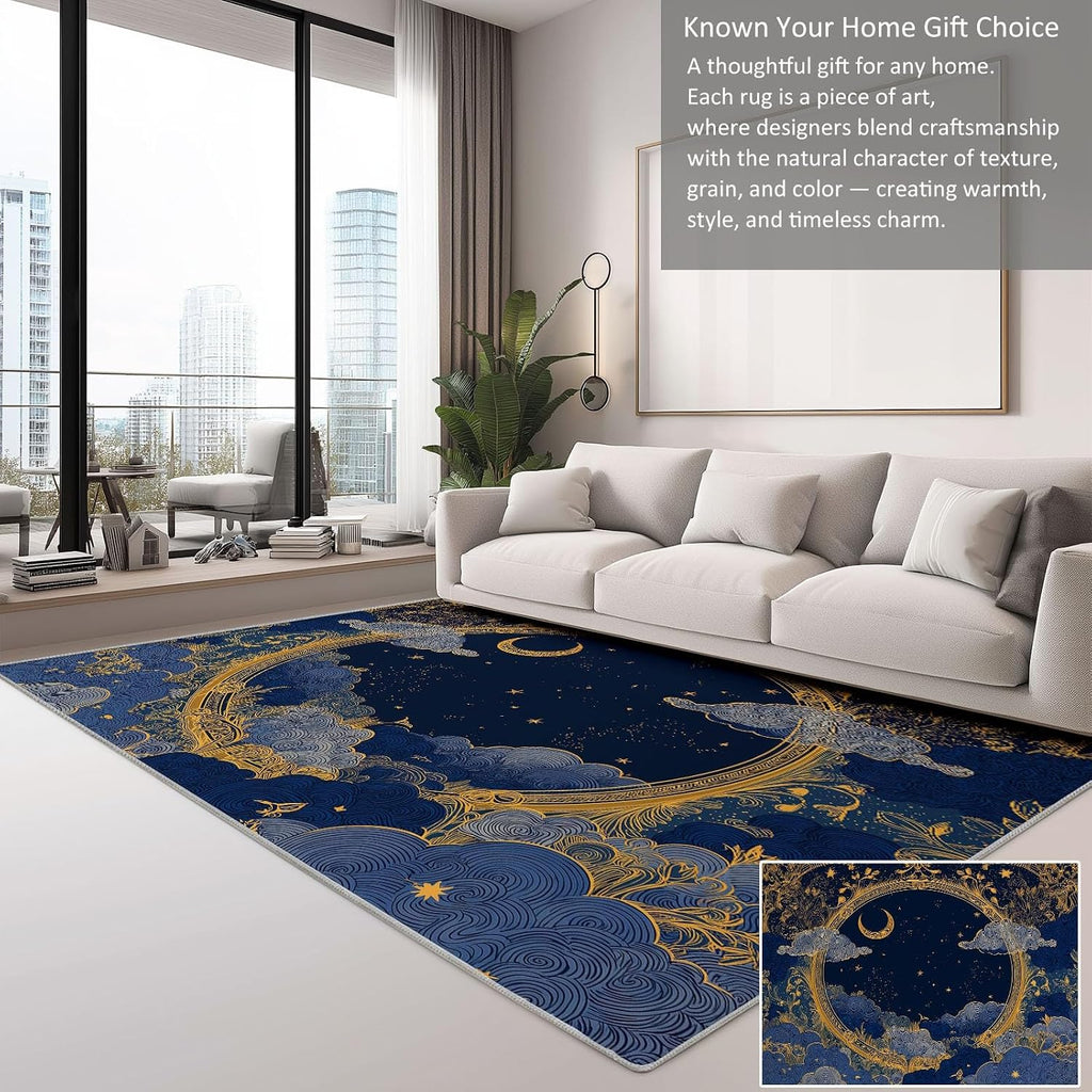 Fantasy Washable 5 x 7 ft Area Rugs for Living Room, Bedroom, Dining Room Kitchen, Office Carpet, Geometric Starry Sky Plant Flower Stain Resistant Non-Slip Large Rug, Durable Easy to Clean