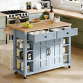 YITAHOME Kitchen Island with Drop Leaf & Power Outlet, Rolling Kitchen Cart on Wheels, Americana Kitchen Island Cabinet with Open Shelves for Kitchen Dining Room, Thicker Rubberwood Top, Grey Blue