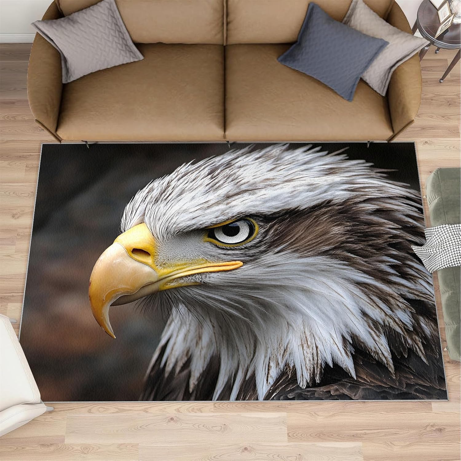 Bald Eagle Rug 6x8-6x8 Rug, Patriotic Bird Area Rugs for Bedroom, Animal Rugs for Living Room, Boys Washable Carpet, Bald Eagle Home Decor & Gifts