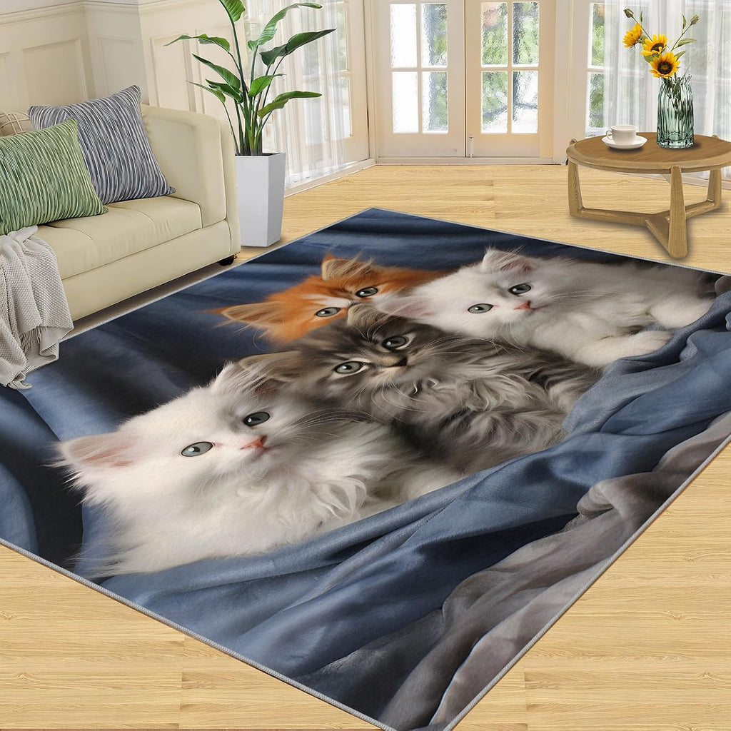 6x8 Rug Cute Kitten Area Rug, Cat Lover Rugs Floor Carpet, Indoor Non-Slip Rugs for Room Sofa Living Room Mat Bedroom Home Decor Floor Mats