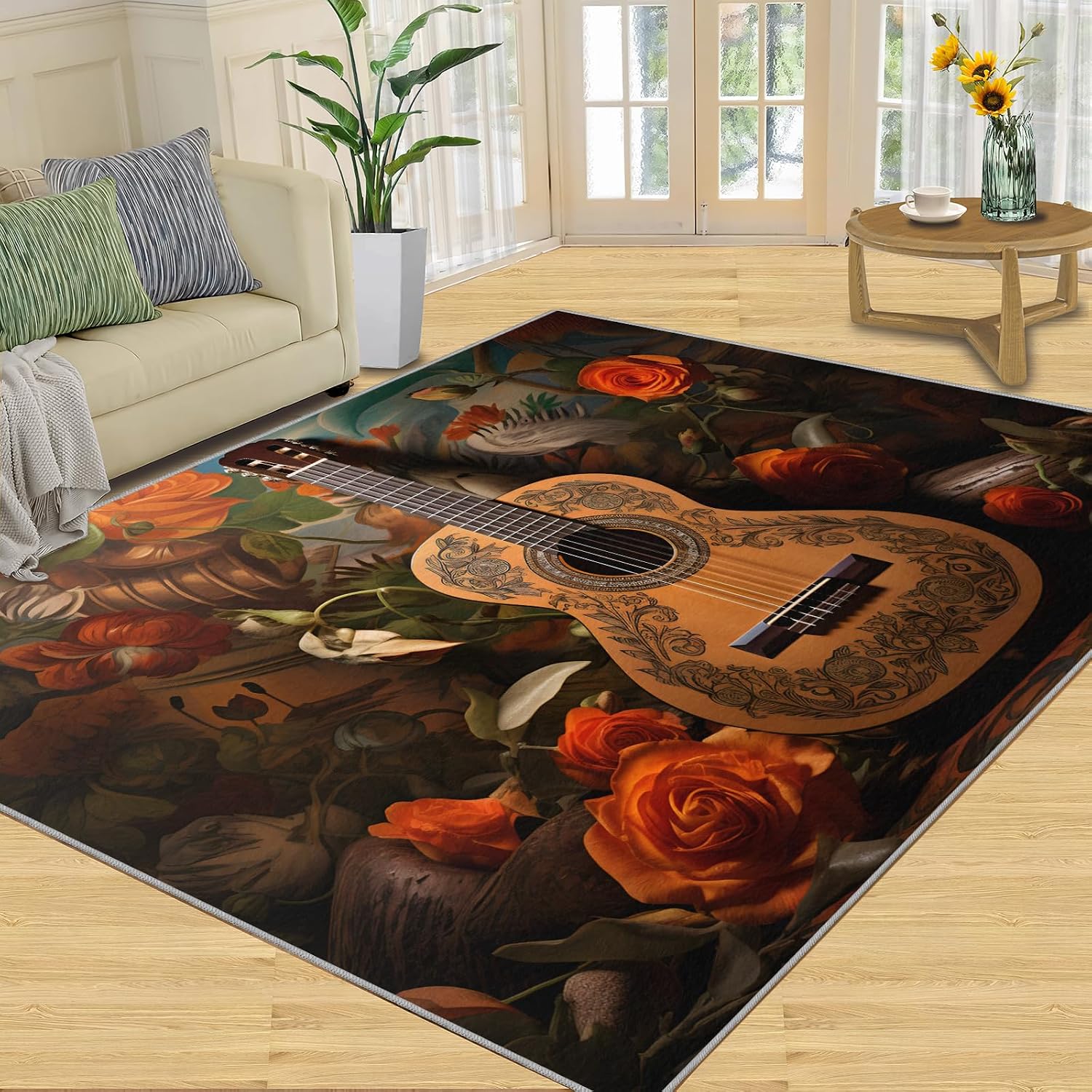 Guitar Kids Rugs - Cool Guitar Area Rug - Music Lover Print Rugs - Indoor Non Slip Carpet for Bedroom Living Room Band Studio 6x8ft