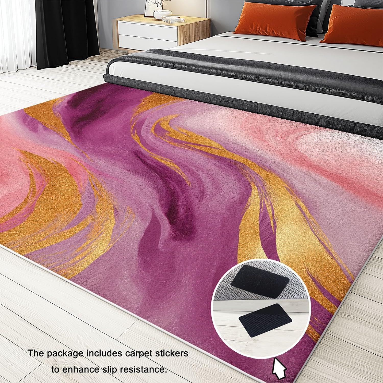 Washable Area Rugs 6' x 8' Non-Slip Elegant Luxury Soft Rug, Low Pile Machine Washable Carpet for Living Room Entryway Bedroom Nursery Metallic Marble Swirls Print Pattern Carpet