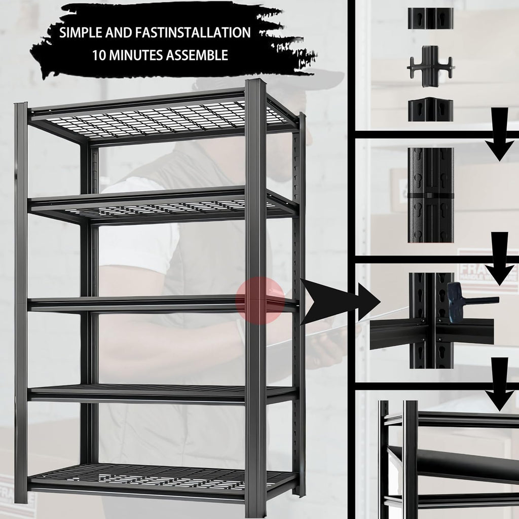 Storage Shelving Unit 6-Tier Heavy Duty Garage Shelves Metal Organizer Utility Rack for Kitchen Pantry Basement Pantry Warehouse Laundry Black 84' H x 55' W x 24' D 3000LBS