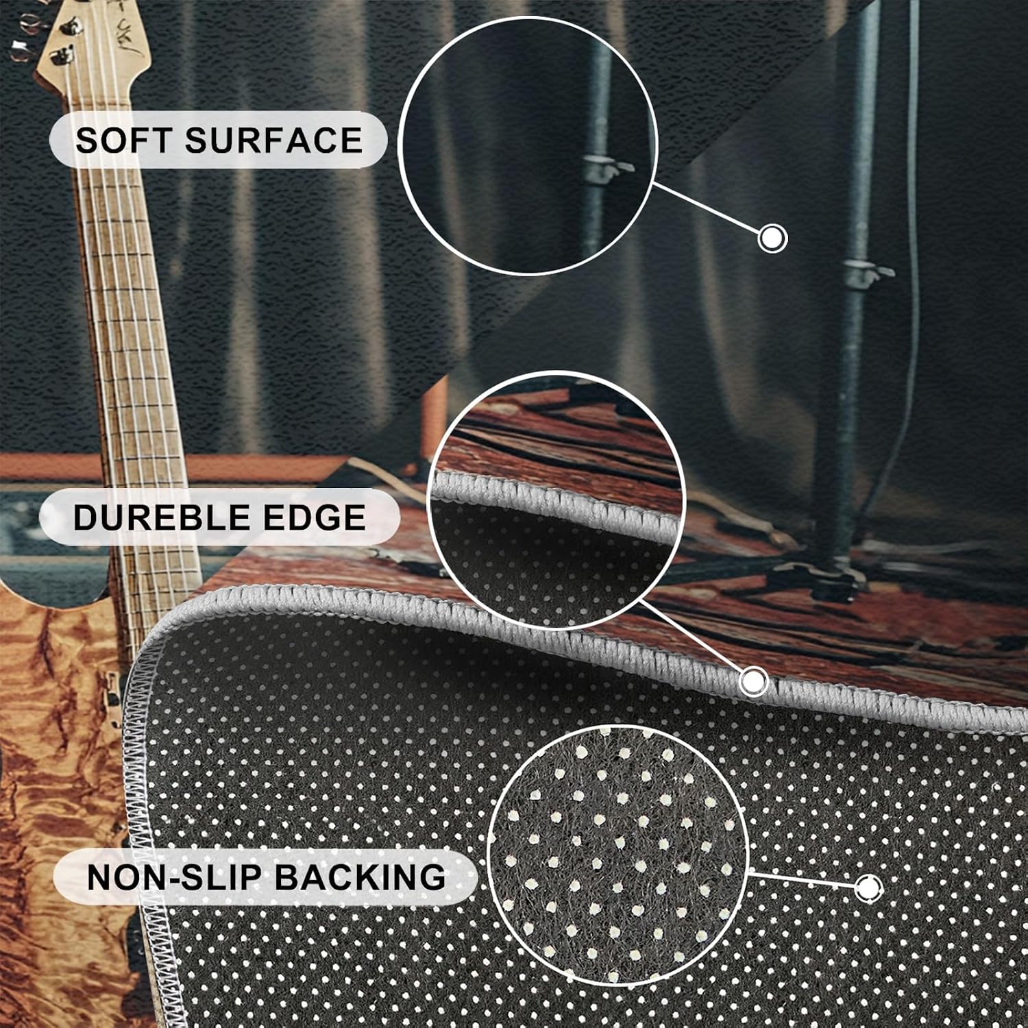 Guitar Rug - 7x10 Rugs for Living Room, Music Area Rug, Retro Guitar Washable Rugs for Bedroom, Non Slip Soft Rock and Roll Indoor Carpet - Home Decor, Music Lover Gifts for Boys