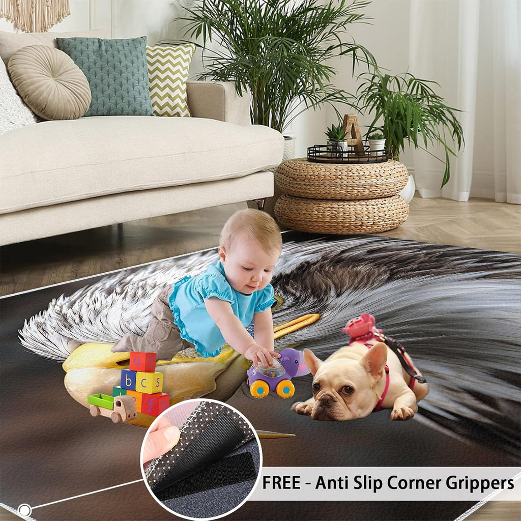 Bald Eagle Rug 6x8-6x8 Rug, Patriotic Bird Area Rugs for Bedroom, Animal Rugs for Living Room, Boys Washable Carpet, Bald Eagle Home Decor & Gifts
