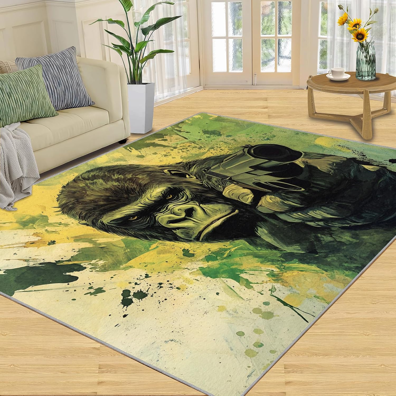 6x8 Gorilla Area Rug - Chimpanzee Large Rugs for Living Room, War Gorilla Carpet Area Rug for Girls Bedroom Kids Room Basement Office Classroom