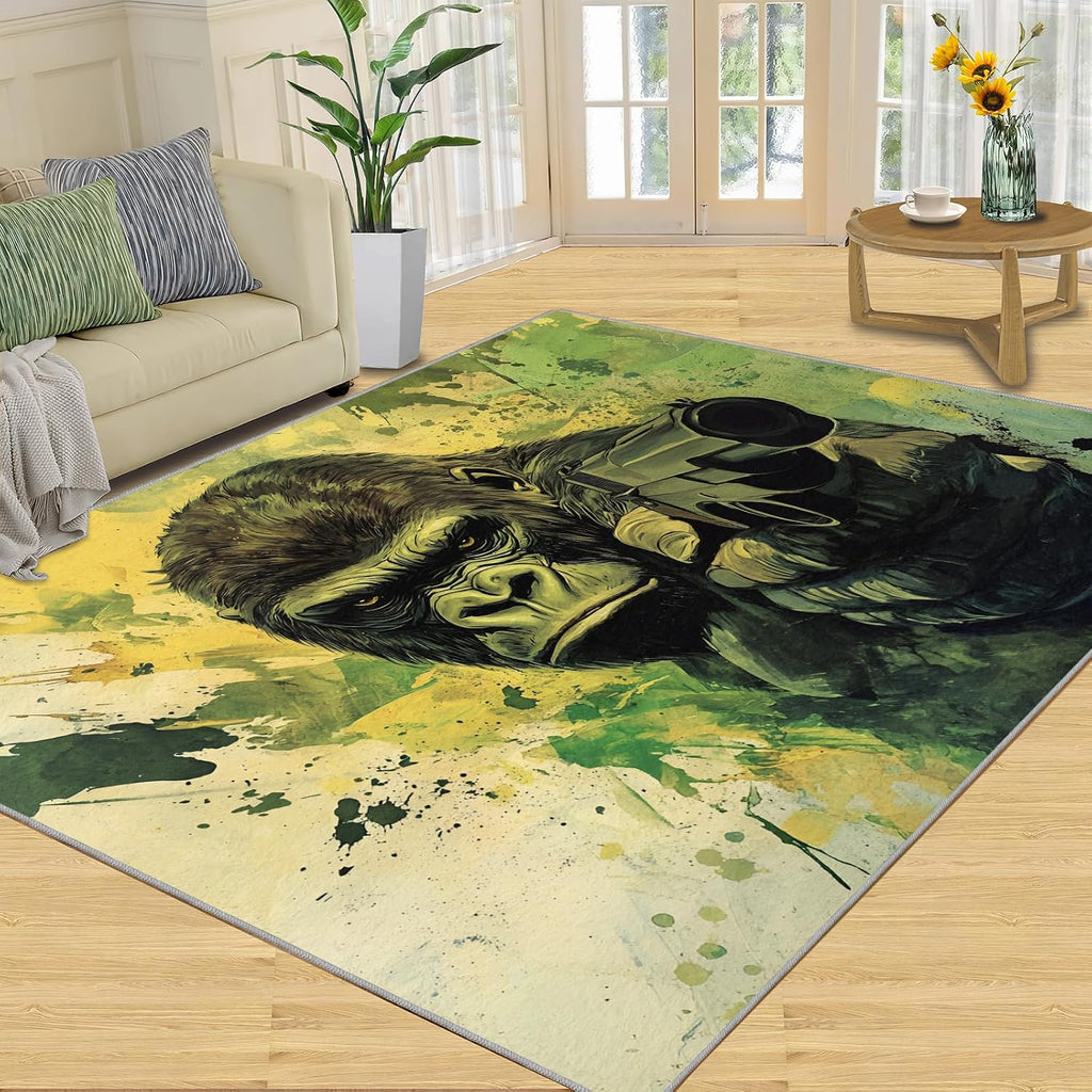 Gorillas Rug - 6x8 Rugs for Bedroom, Grunge Gorillas Area Rug, Chimpanzee Washable Rugs for Living Room, Non Slip Animal Indoor Carpet - Home Decor, Tropical Wildlife Gifts for Kids