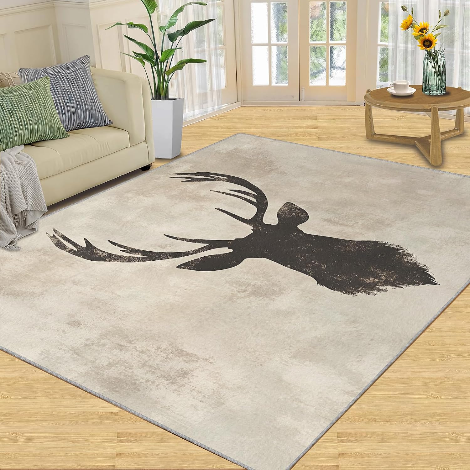 Washable Rugs Deer Rug & Home Decor, Animal Area Rug 6x9, Non Slip & Low Pile Carpet, Deer Rugs for Bedroom Living Room