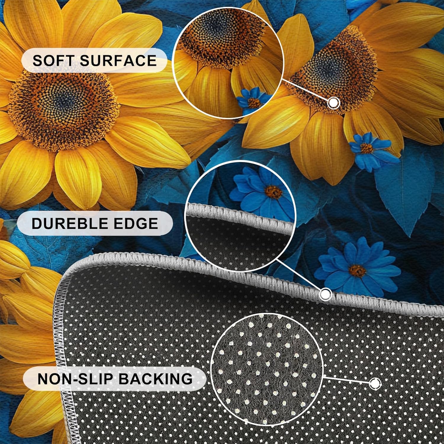 Sunflower Rug 6x8-6x8 Rug, Flower Area Rugs for Bedroom, Blue Daisy Rugs for Living Room, Modern Washable Mat, Floral Carpet, Sunflower Home Decor & Gifts