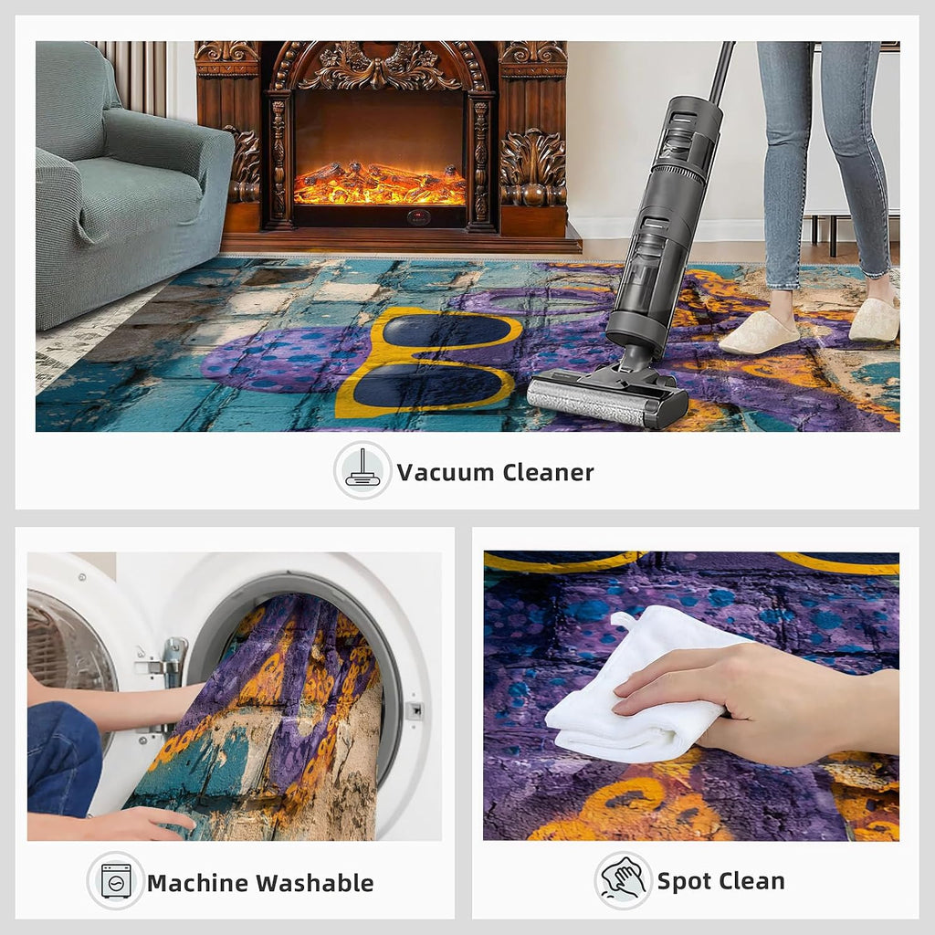 Graffiti Rugs for Bedroom, Street Art Rug 6x8, Octopus Dining Room Rugs Washable & Non Slip Large Carpet for Home Decor